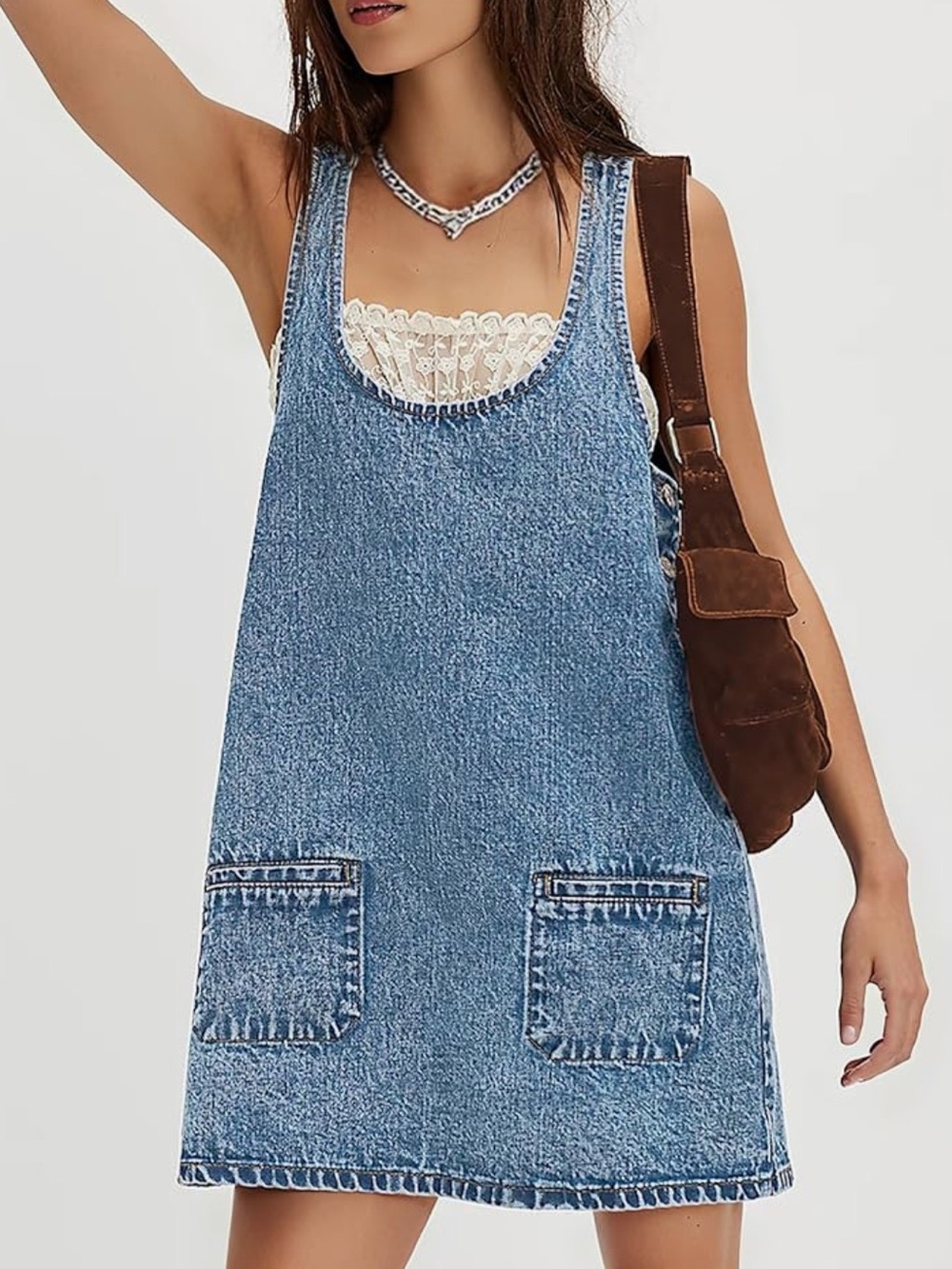 Chic Nation Blue Denim Pinafore Dress